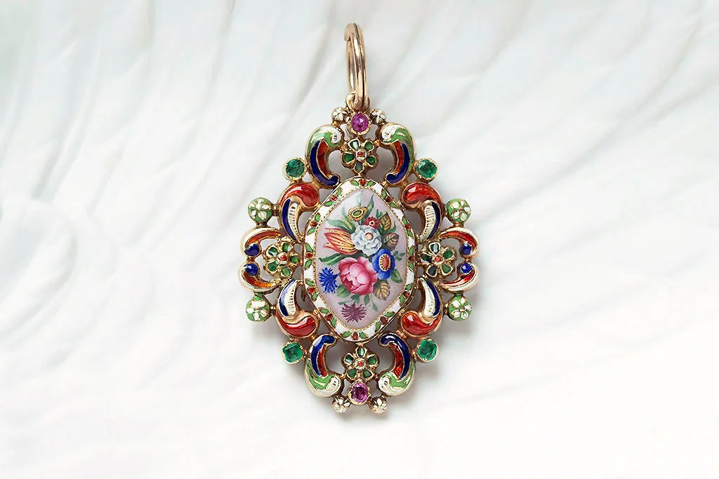 19th Century French Floral Enamel Vinaigrette