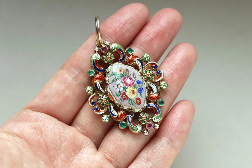 19th Century French Floral Enamel Vinaigrette