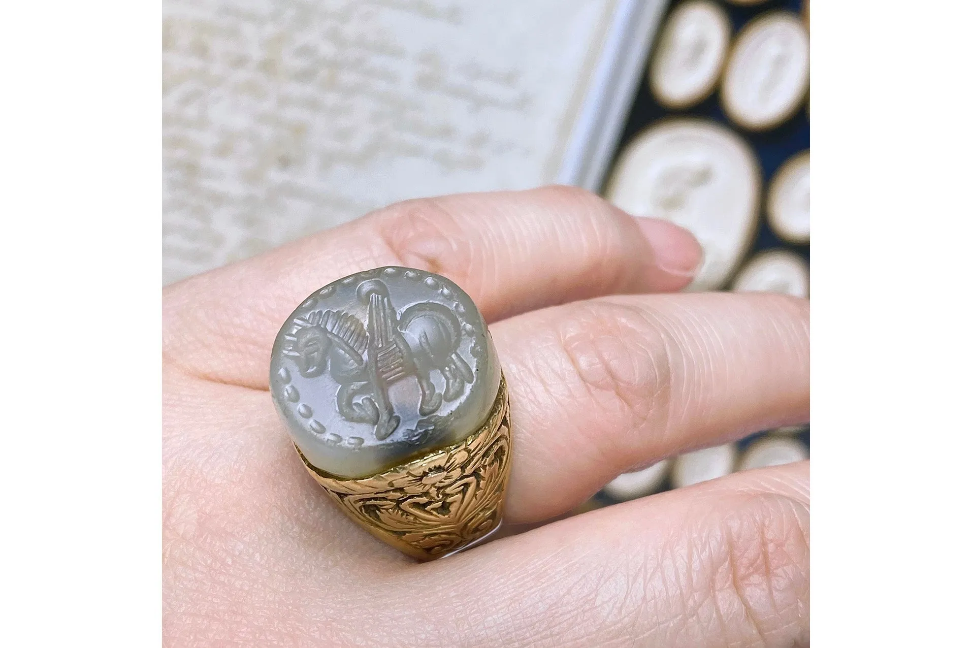 19th Century Gold & Chalcedony Intaglio Ring