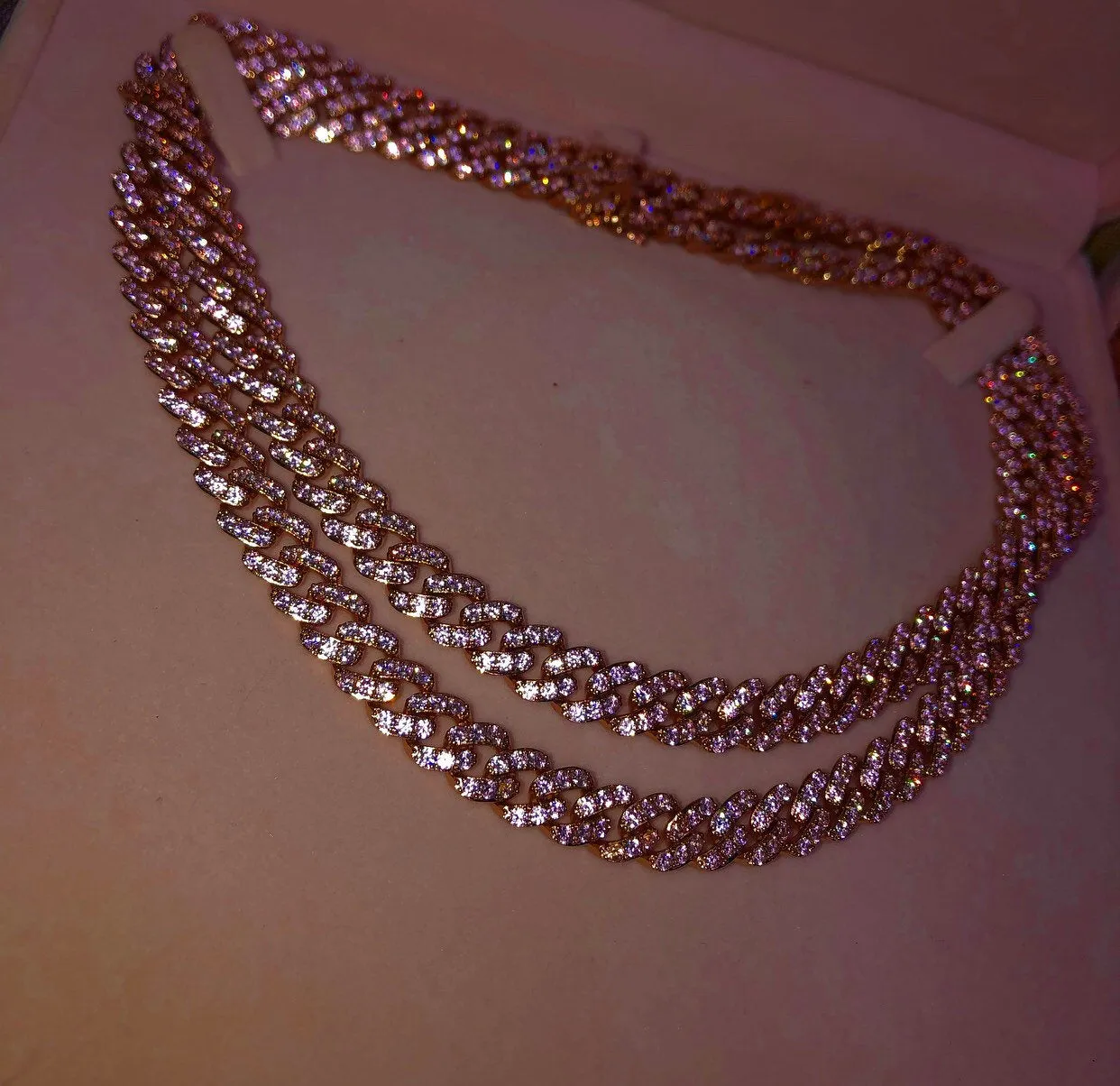 2 piece SET 9MM Mini Pink and rosegold miami cuban link chain , pink barbie  choker , pink choker, Cuban Choker , pink Cuban necklace