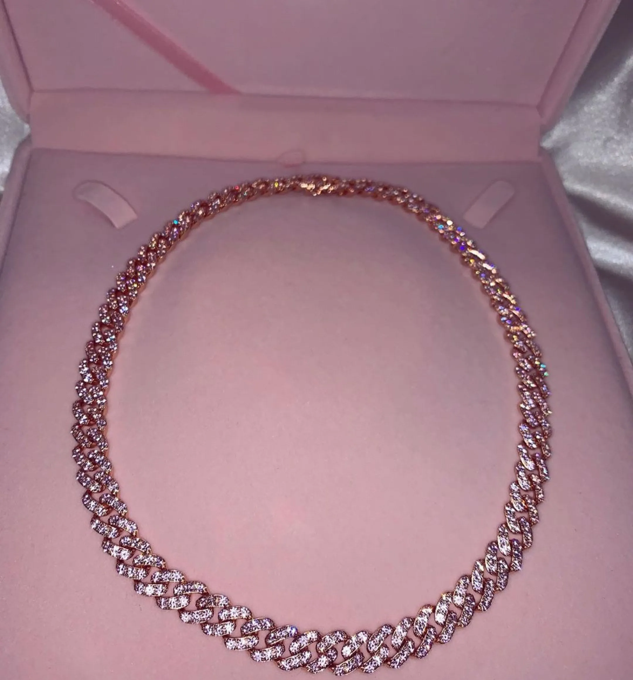 2 piece SET 9MM Mini Pink and rosegold miami cuban link chain , pink barbie  choker , pink choker, Cuban Choker , pink Cuban necklace