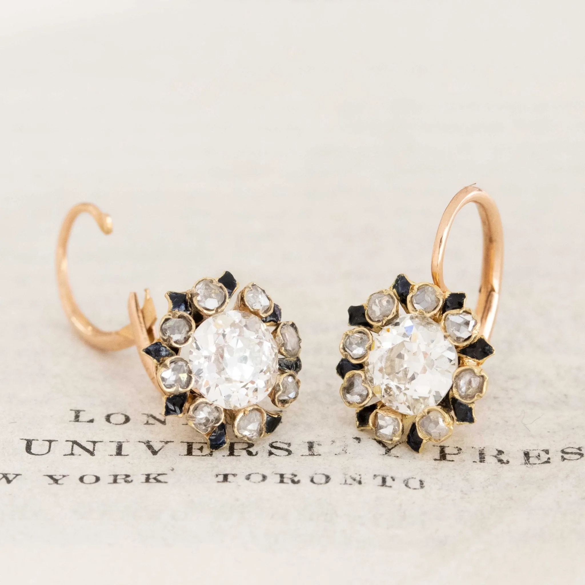 2.27ctw Victorian Old Cut Diamond Cluster Earrings French