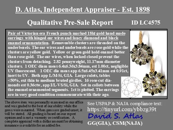 2.27ctw Victorian Old Cut Diamond Cluster Earrings French