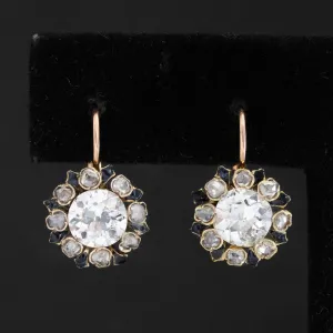 2.27ctw Victorian Old Cut Diamond Cluster Earrings French