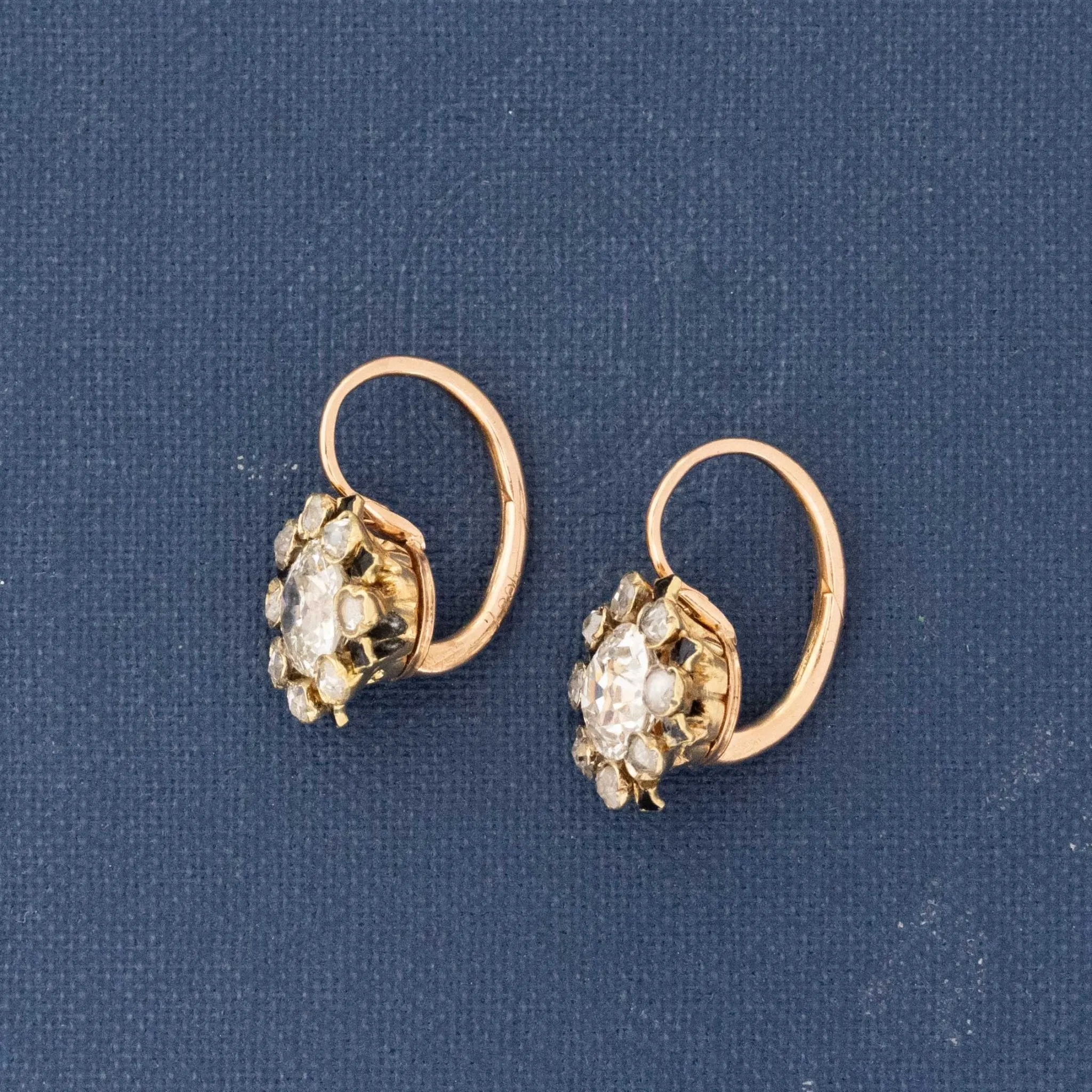 2.27ctw Victorian Old Cut Diamond Cluster Earrings French