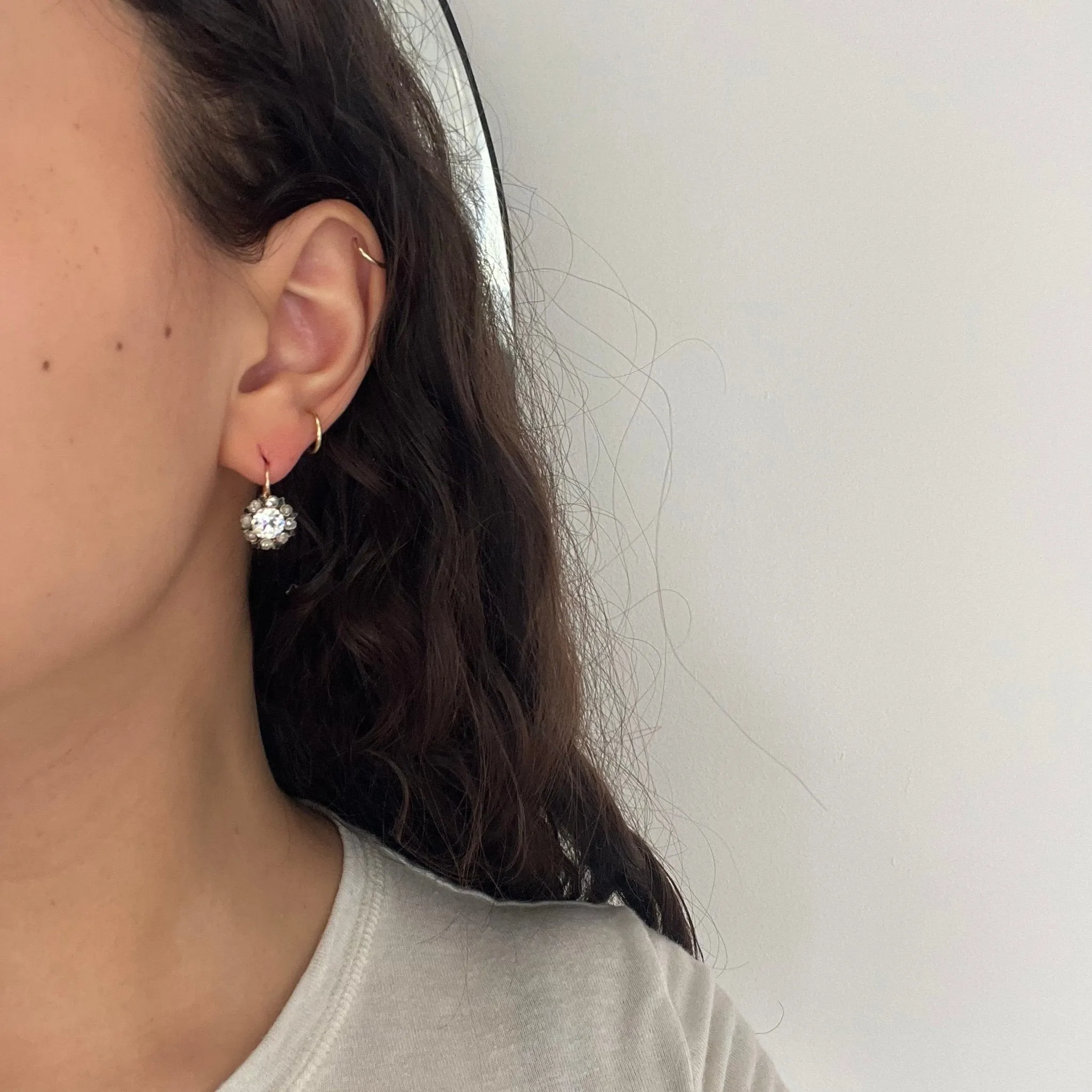 2.27ctw Victorian Old Cut Diamond Cluster Earrings French