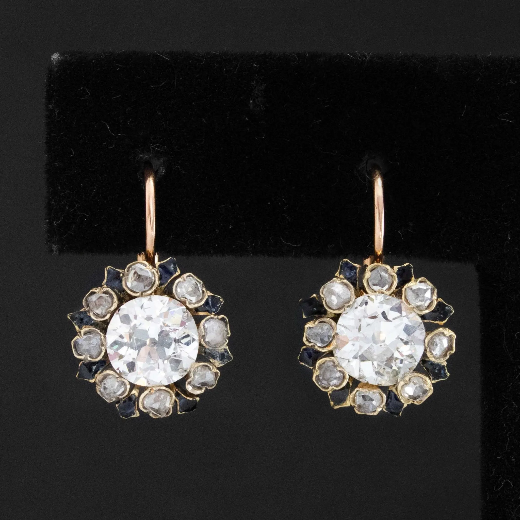 2.27ctw Victorian Old Cut Diamond Cluster Earrings French