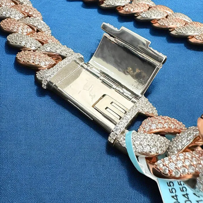 23mm Moissanite Cuban Link Necklace 2 Tone Rose