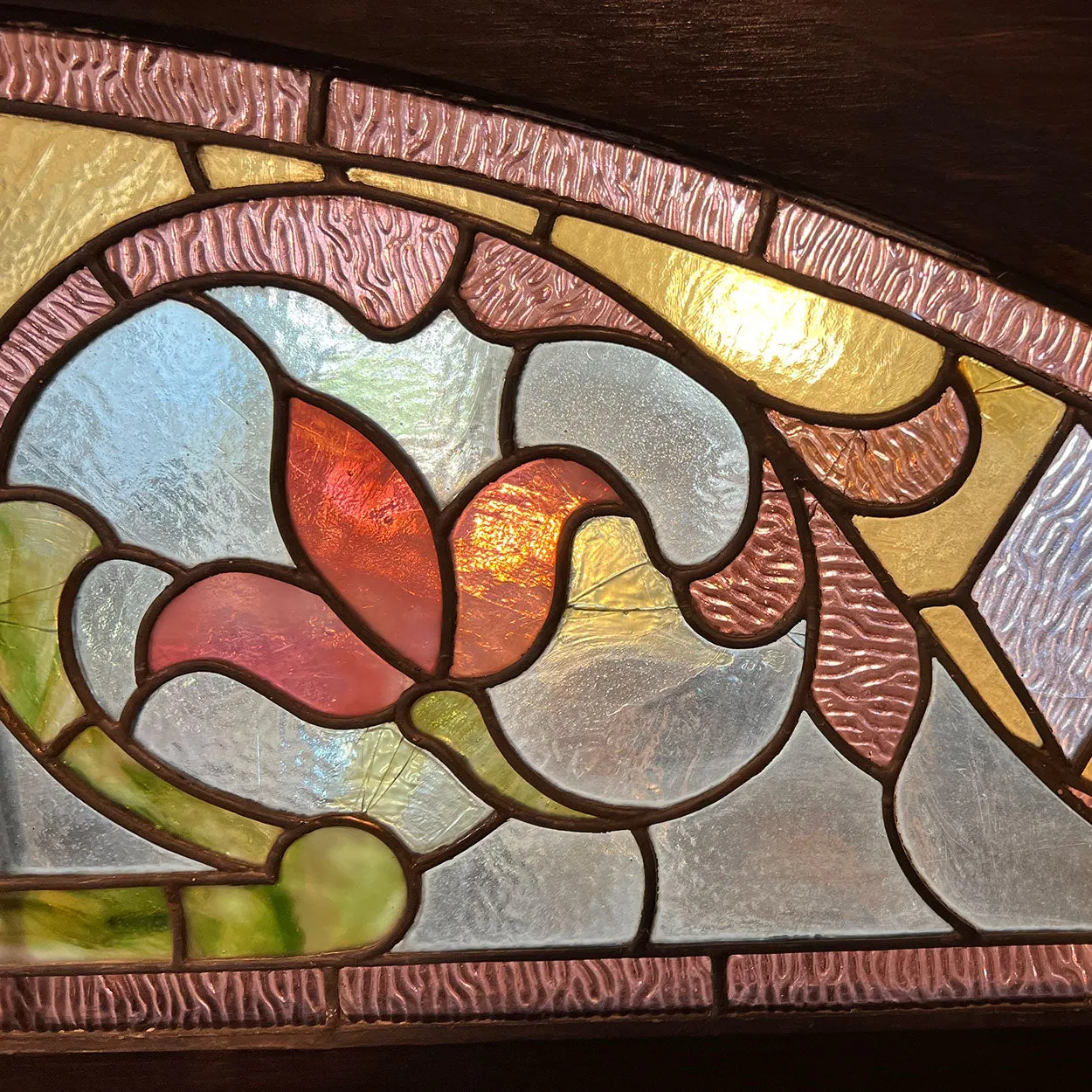 American Denver Stained, Leaded, Beveled, Jewelled Glass Arched Transom Window
