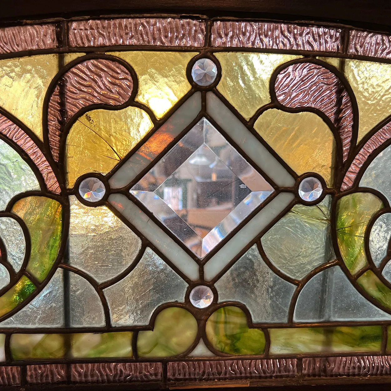 American Denver Stained, Leaded, Beveled, Jewelled Glass Arched Transom Window