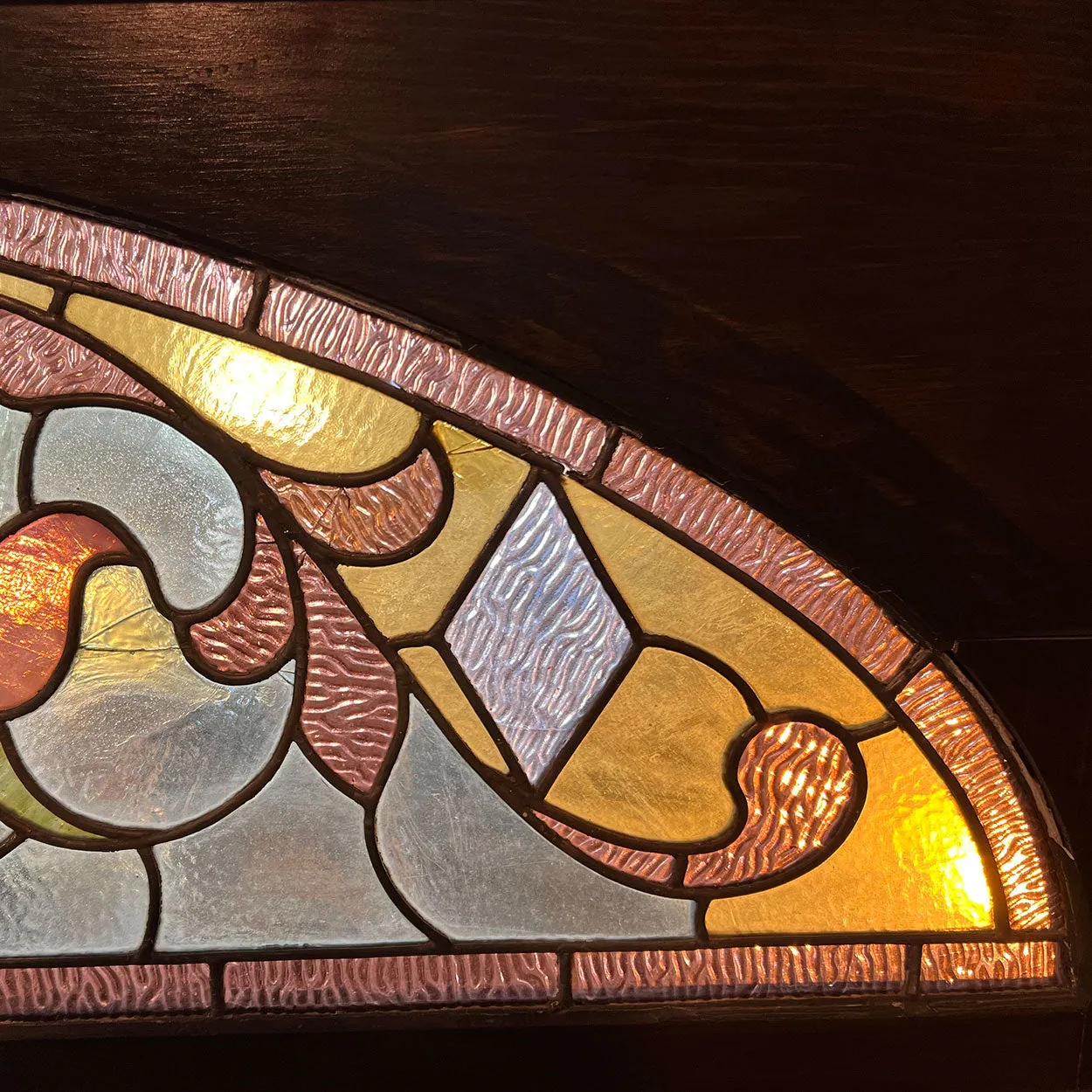 American Denver Stained, Leaded, Beveled, Jewelled Glass Arched Transom Window
