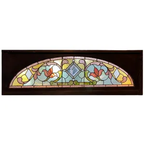 American Denver Stained, Leaded, Beveled, Jewelled Glass Arched Transom Window