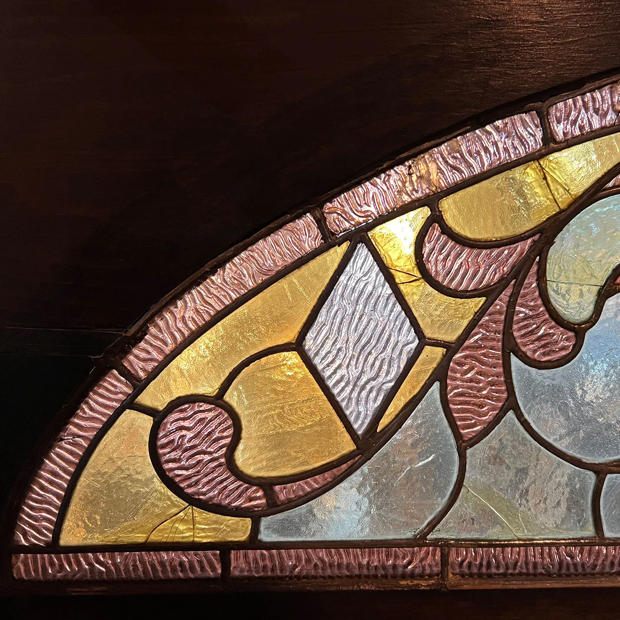 American Denver Stained, Leaded, Beveled, Jewelled Glass Arched Transom Window