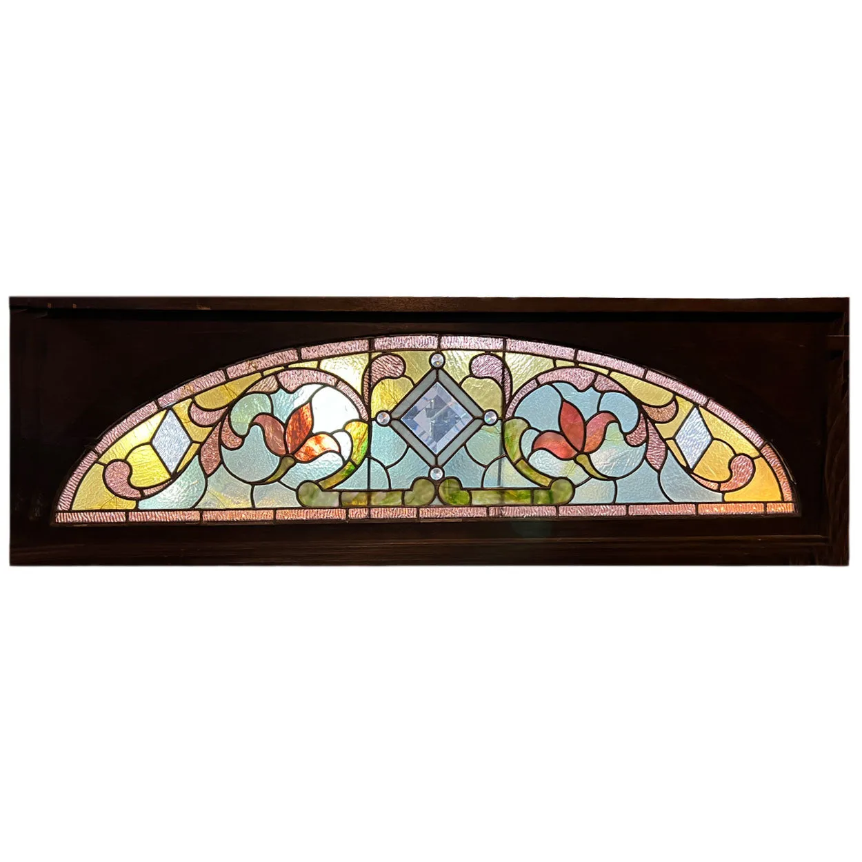 American Denver Stained, Leaded, Beveled, Jewelled Glass Arched Transom Window