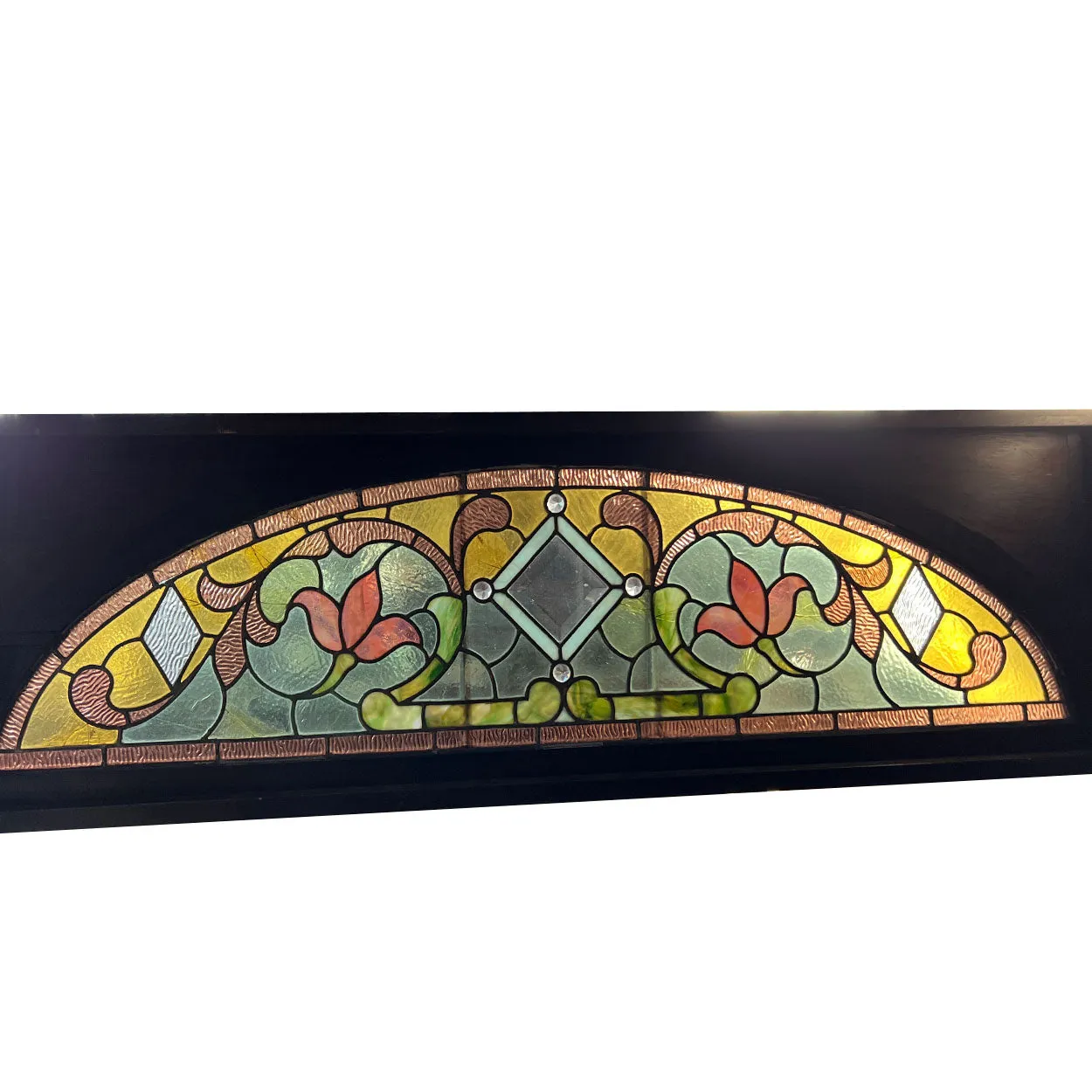 American Denver Stained, Leaded, Beveled, Jewelled Glass Arched Transom Window