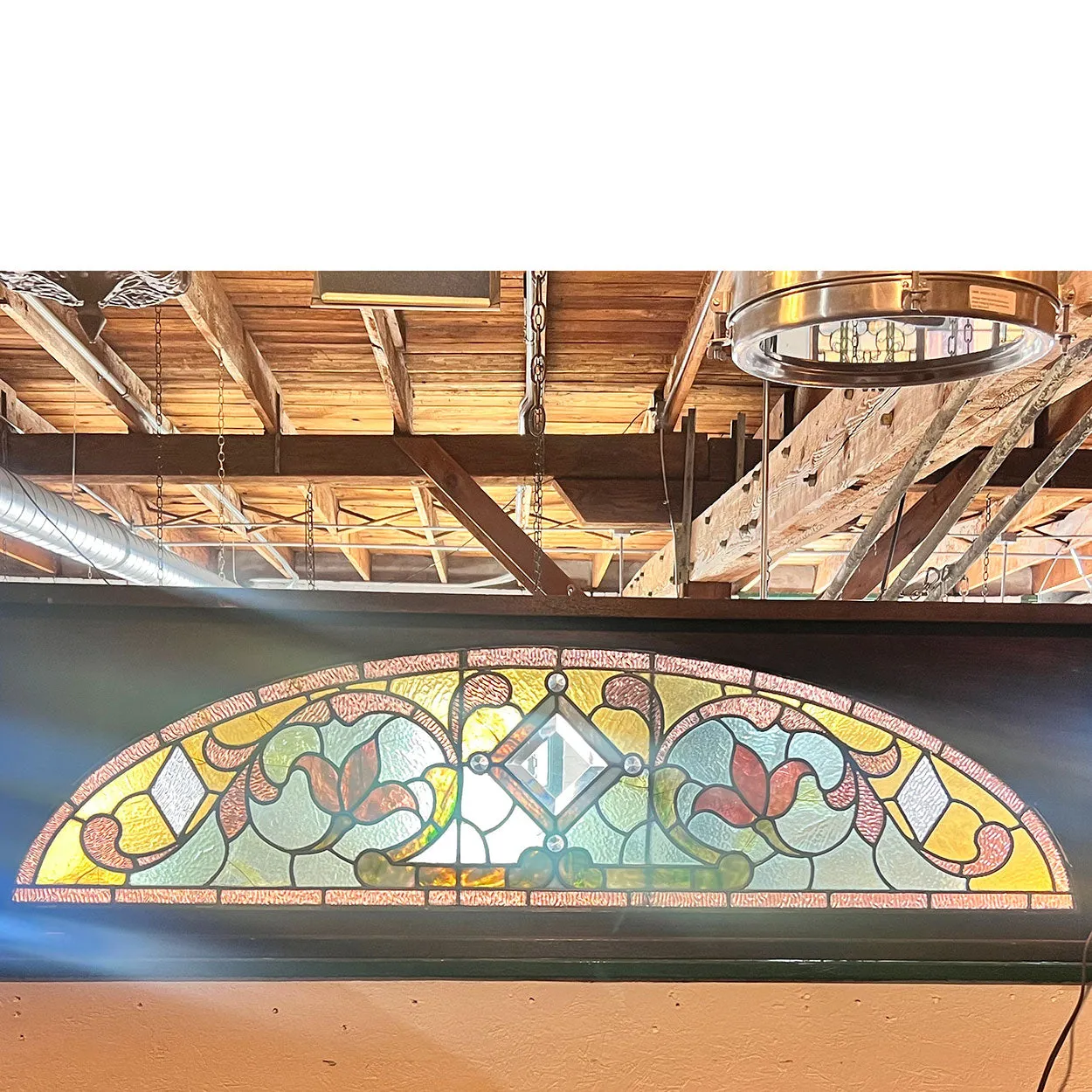 American Denver Stained, Leaded, Beveled, Jewelled Glass Arched Transom Window