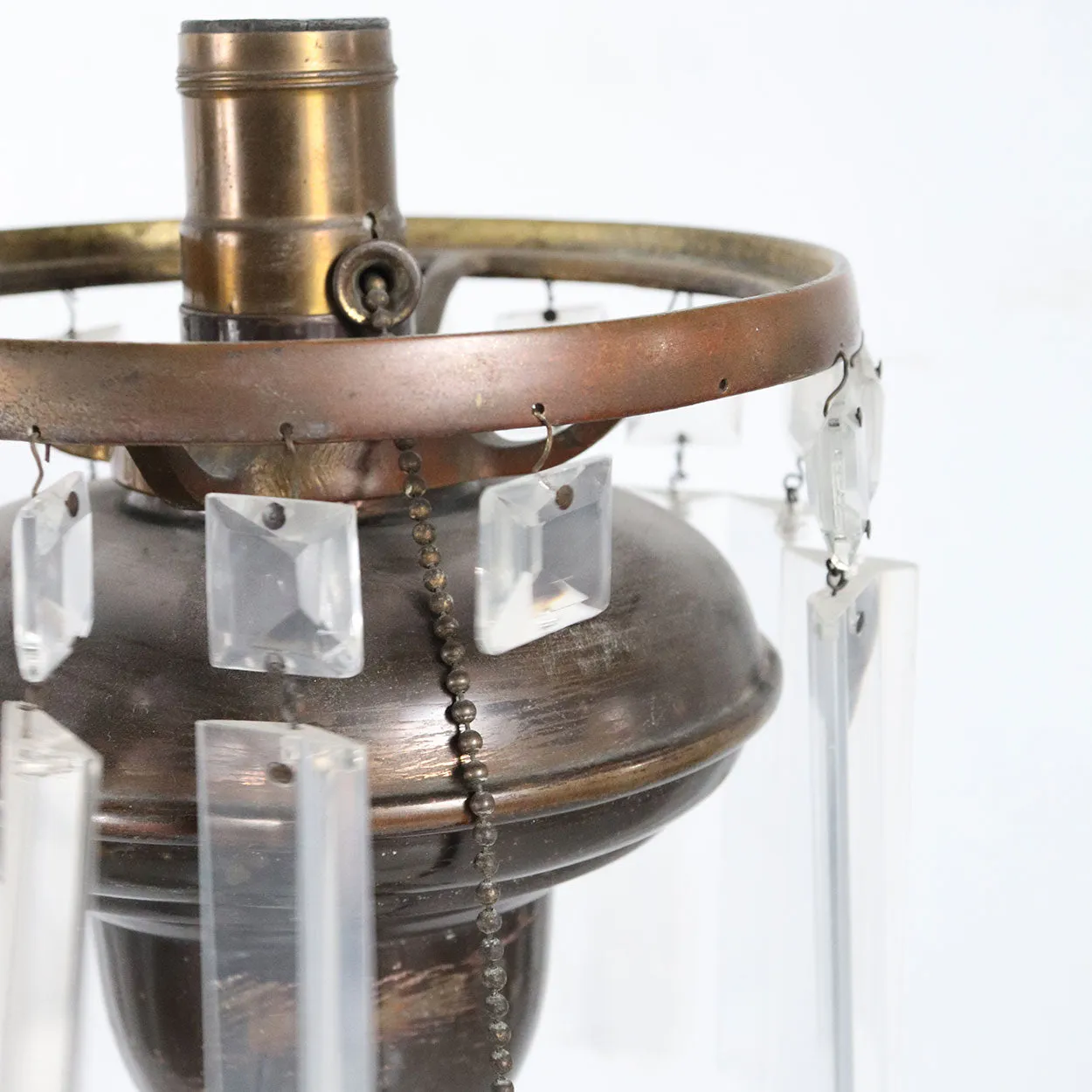 American Marble, Bronze, Glass and Crystal Oil Lamp as a One-Light Table Lamp