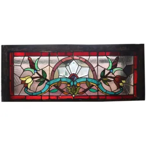American Stained, Jeweled, Leaded and Beveled Glass Transom Window