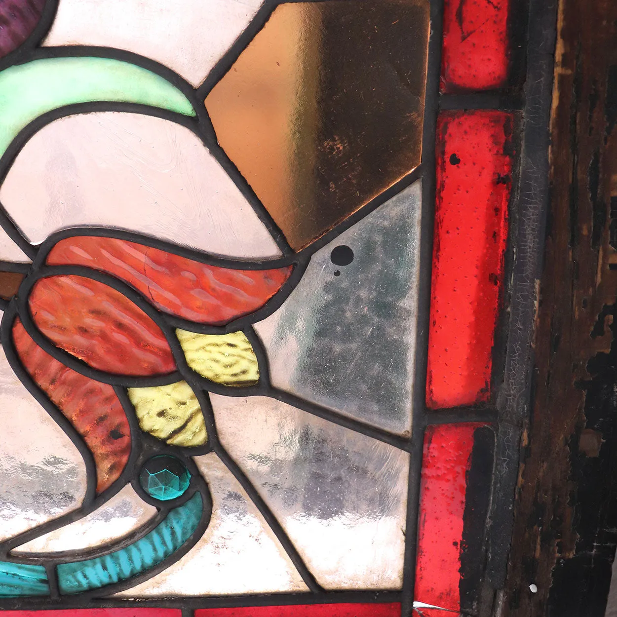American Stained, Jeweled, Leaded and Beveled Glass Transom Window