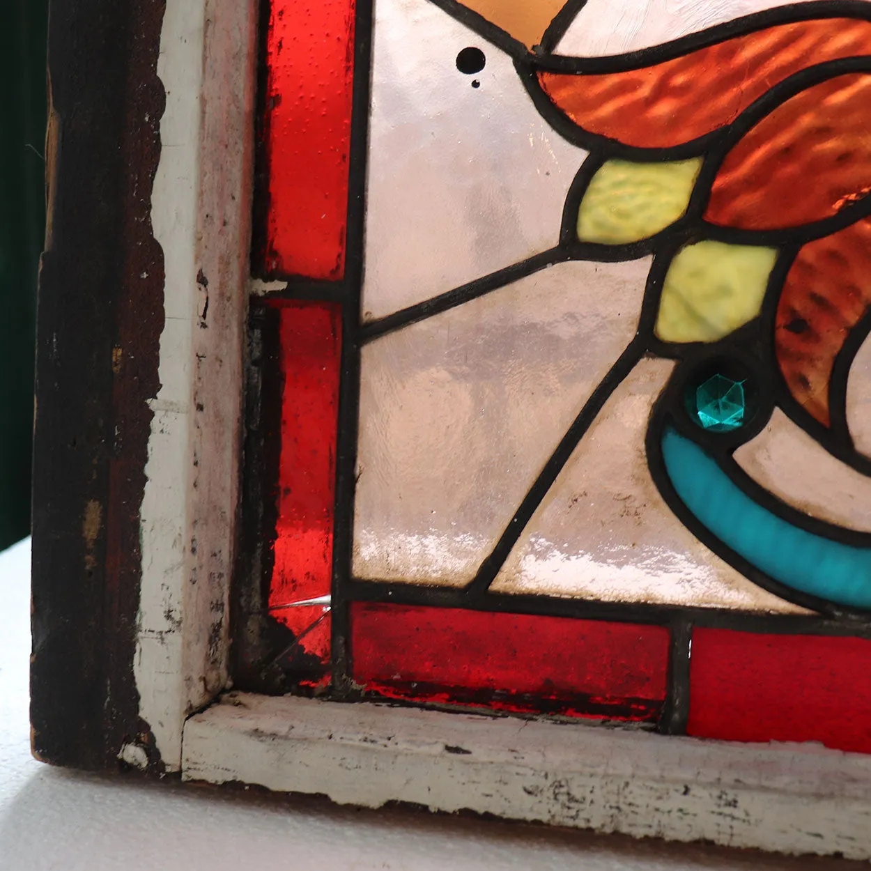 American Stained, Jeweled, Leaded and Beveled Glass Transom Window