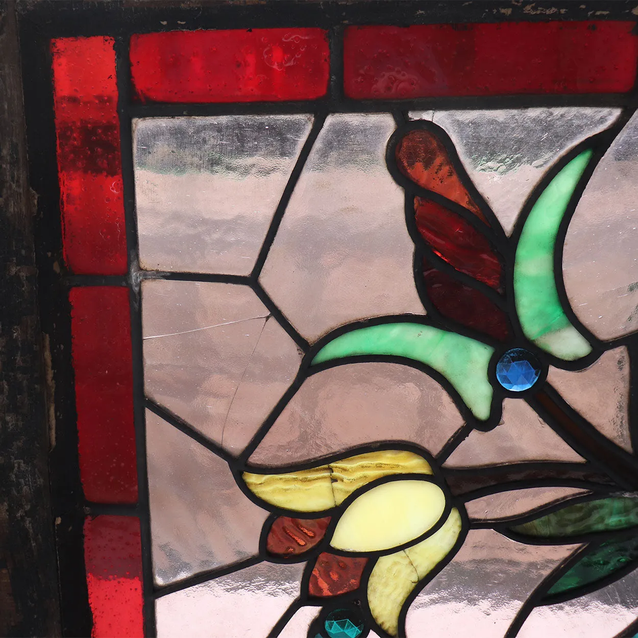 American Stained, Jeweled, Leaded and Beveled Glass Transom Window