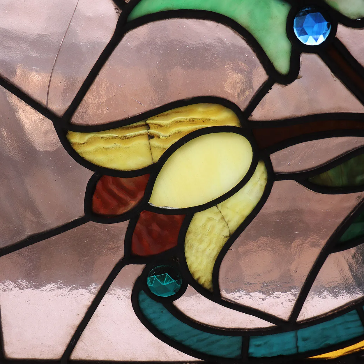 American Stained, Jeweled, Leaded and Beveled Glass Transom Window