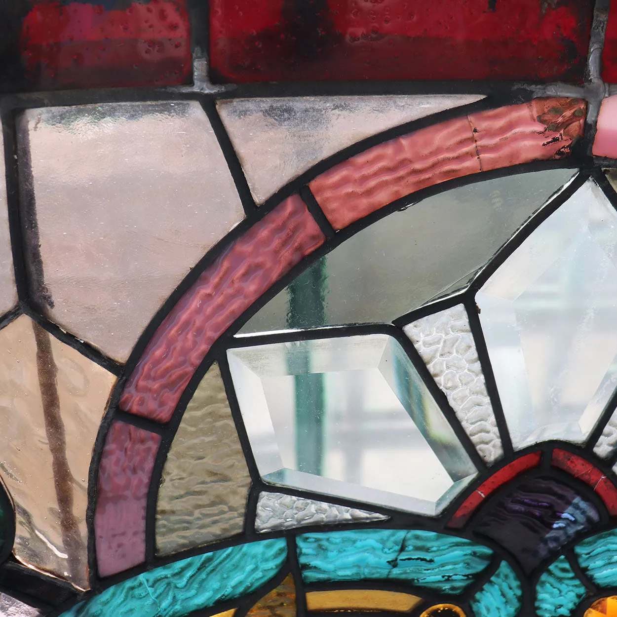American Stained, Jeweled, Leaded and Beveled Glass Transom Window