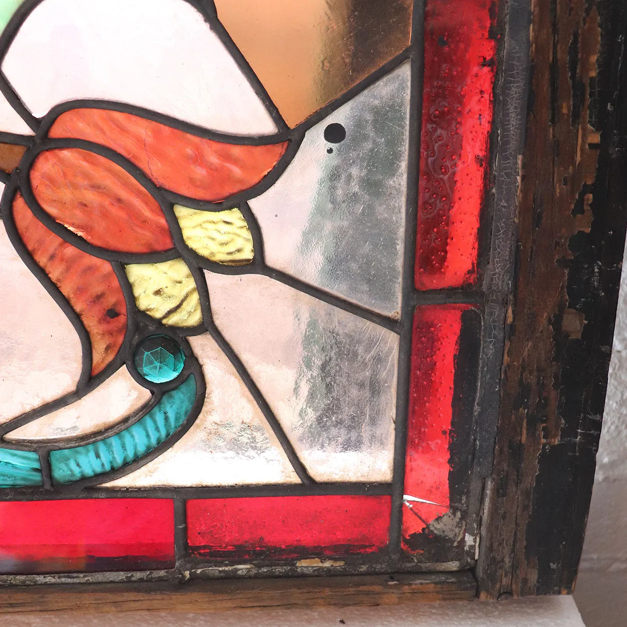 American Stained, Jeweled, Leaded and Beveled Glass Transom Window