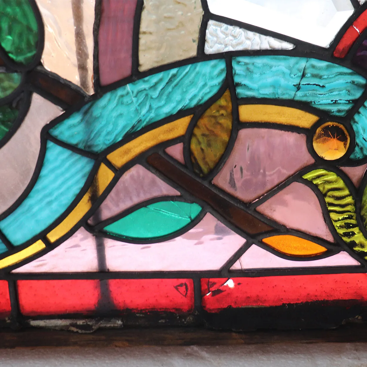 American Stained, Jeweled, Leaded and Beveled Glass Transom Window