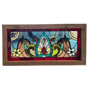 American Wells Art Glass Co. Stained, Jeweled, Leaded, Beveled Glass Transom Window