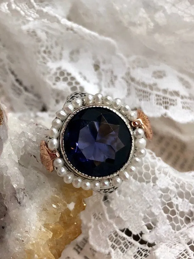 Amethyst & Seed Pearl Ring, Natural or Simulated Gemstone, Victorian Filigree Jewelry #D238