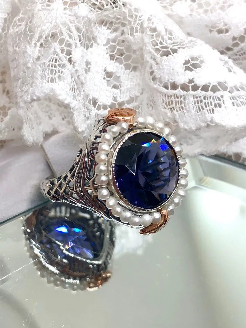 Amethyst & Seed Pearl Ring, Natural or Simulated Gemstone, Victorian Filigree Jewelry #D238