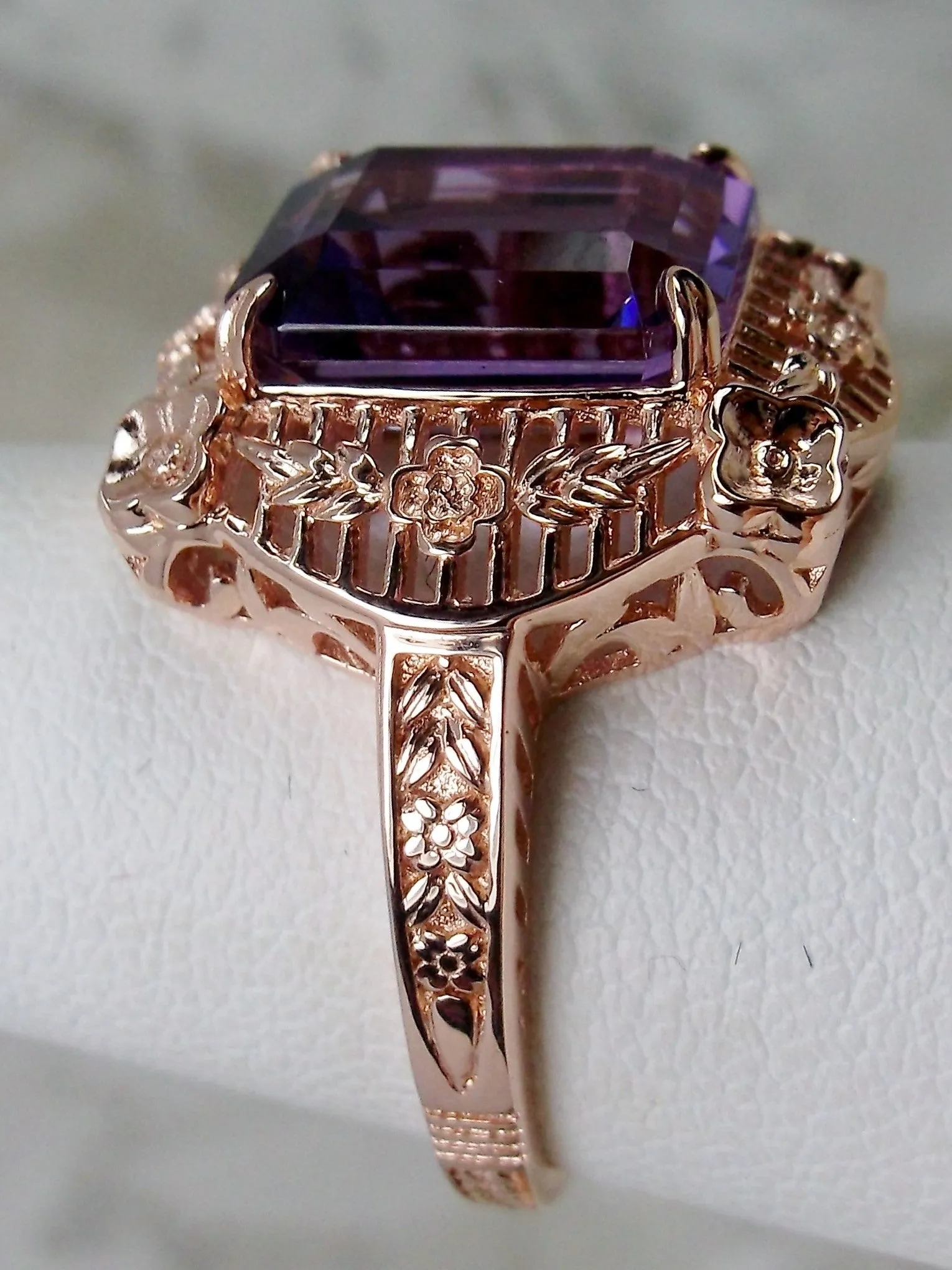 Amethyst Ring, Natural Gemstone, Rose Gold, Victorian Jewelry #D227
