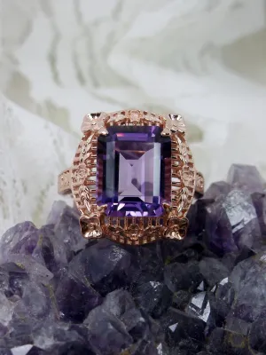 Amethyst Ring, Natural Gemstone, Rose Gold, Victorian Jewelry #D227