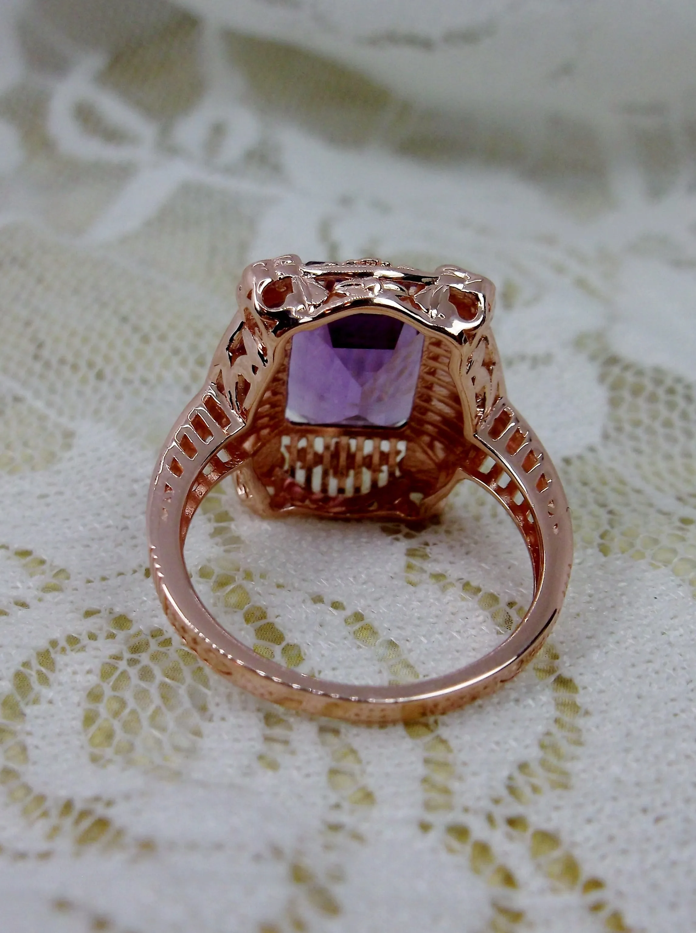 Amethyst Ring, Natural Gemstone, Rose Gold, Victorian Jewelry #D227