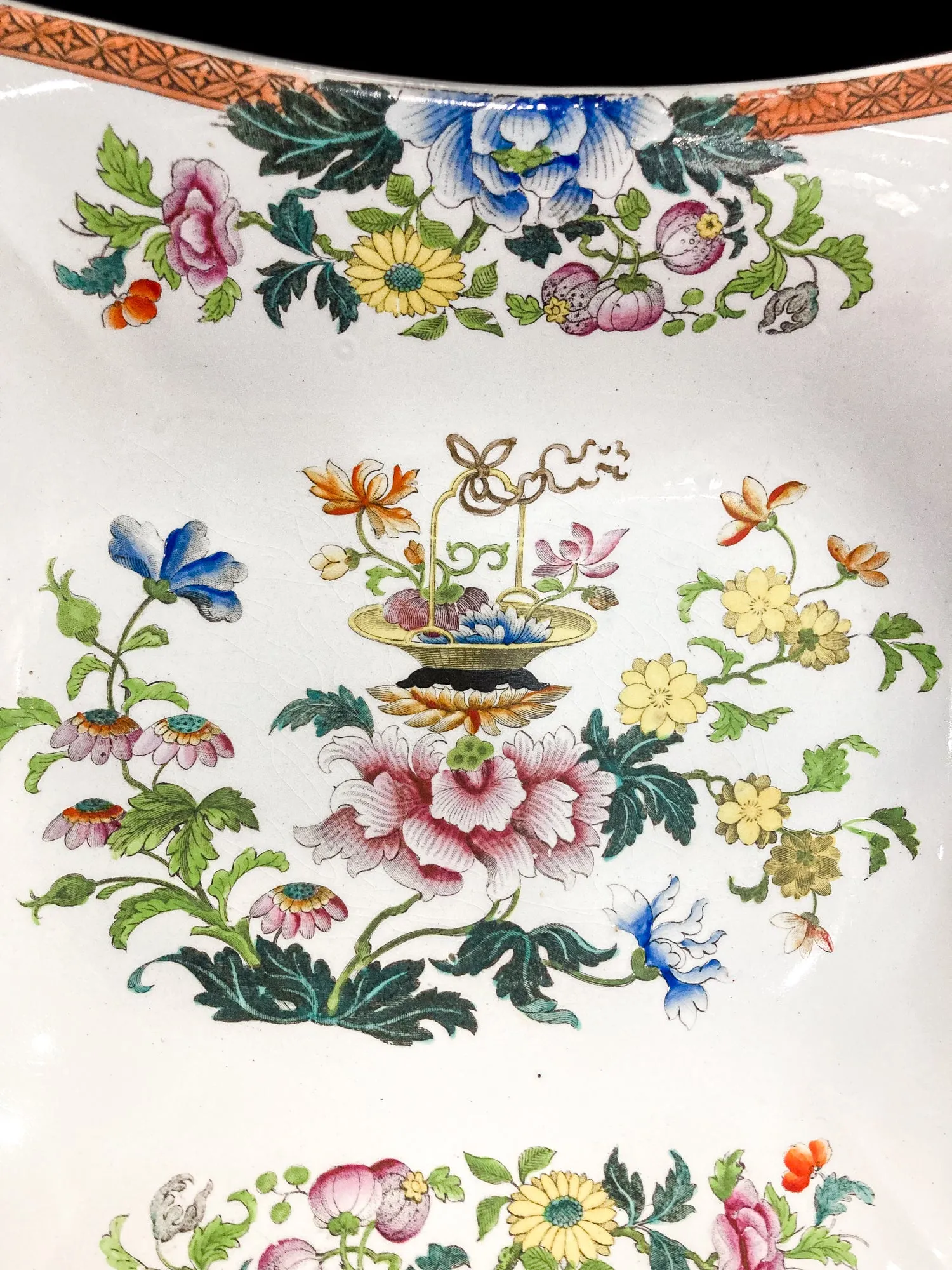 Antique 1850s Wedgwood Enameled Multicolor Floral Footed Compote Dish