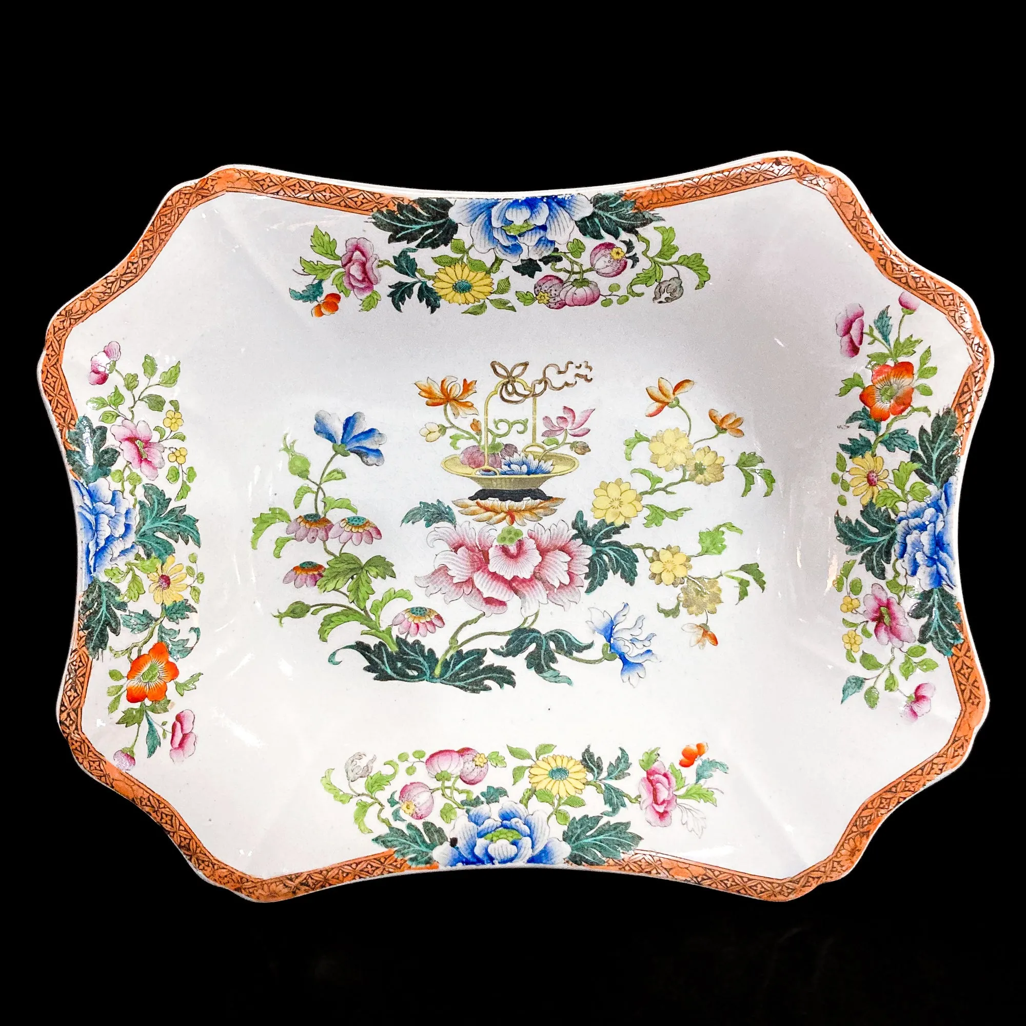 Antique 1850s Wedgwood Enameled Multicolor Floral Footed Compote Dish