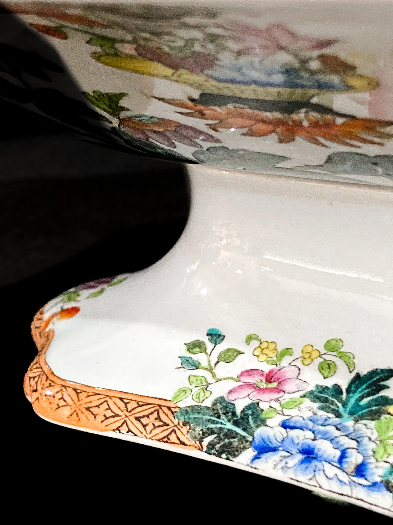 Antique 1850s Wedgwood Enameled Multicolor Floral Footed Compote Dish