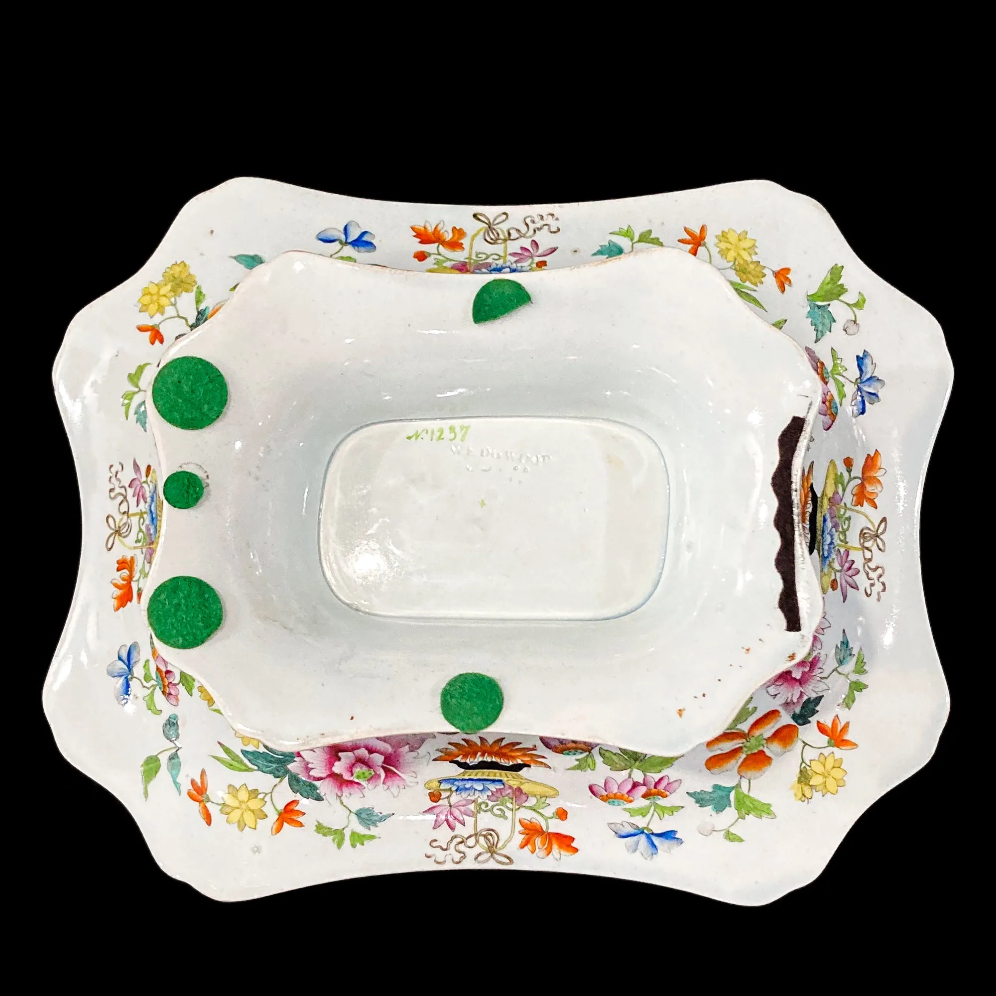 Antique 1850s Wedgwood Enameled Multicolor Floral Footed Compote Dish