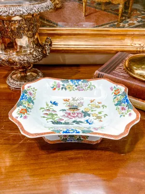 Antique 1850s Wedgwood Enameled Multicolor Floral Footed Compote Dish