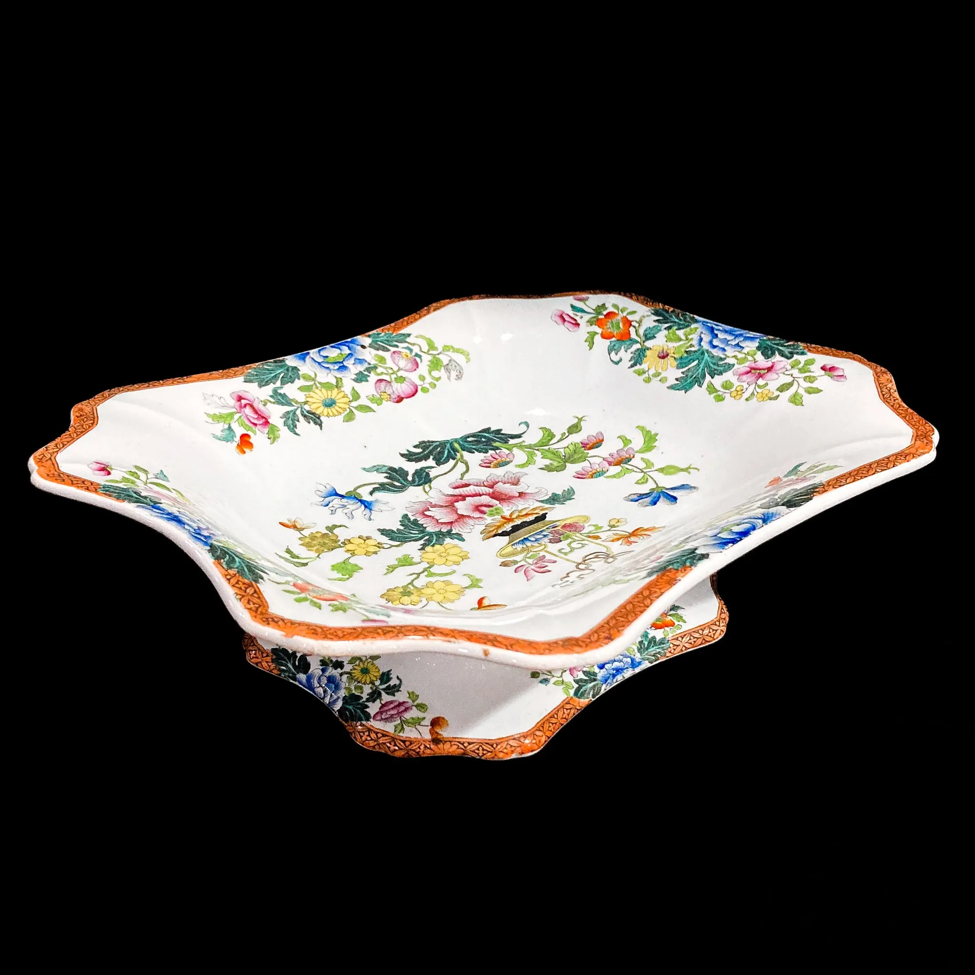 Antique 1850s Wedgwood Enameled Multicolor Floral Footed Compote Dish