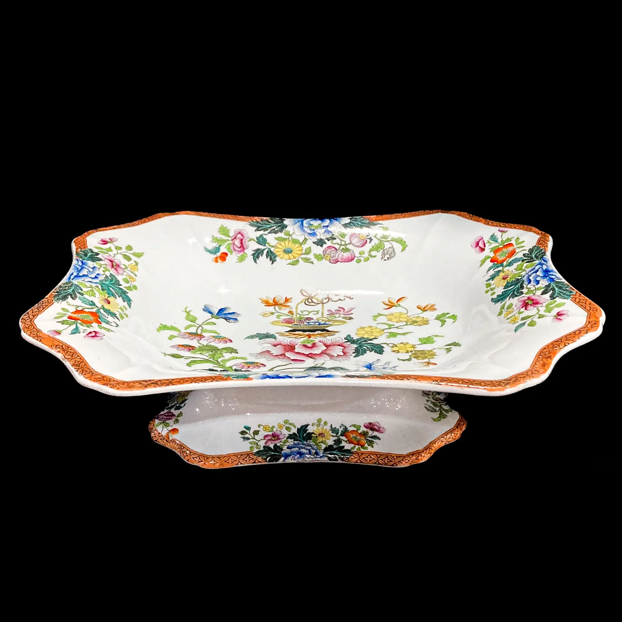 Antique 1850s Wedgwood Enameled Multicolor Floral Footed Compote Dish