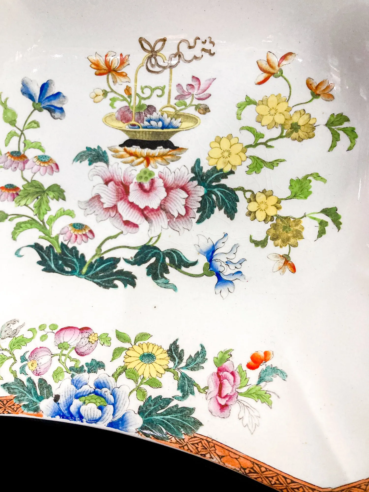 Antique 1850s Wedgwood Enameled Multicolor Floral Footed Compote Dish