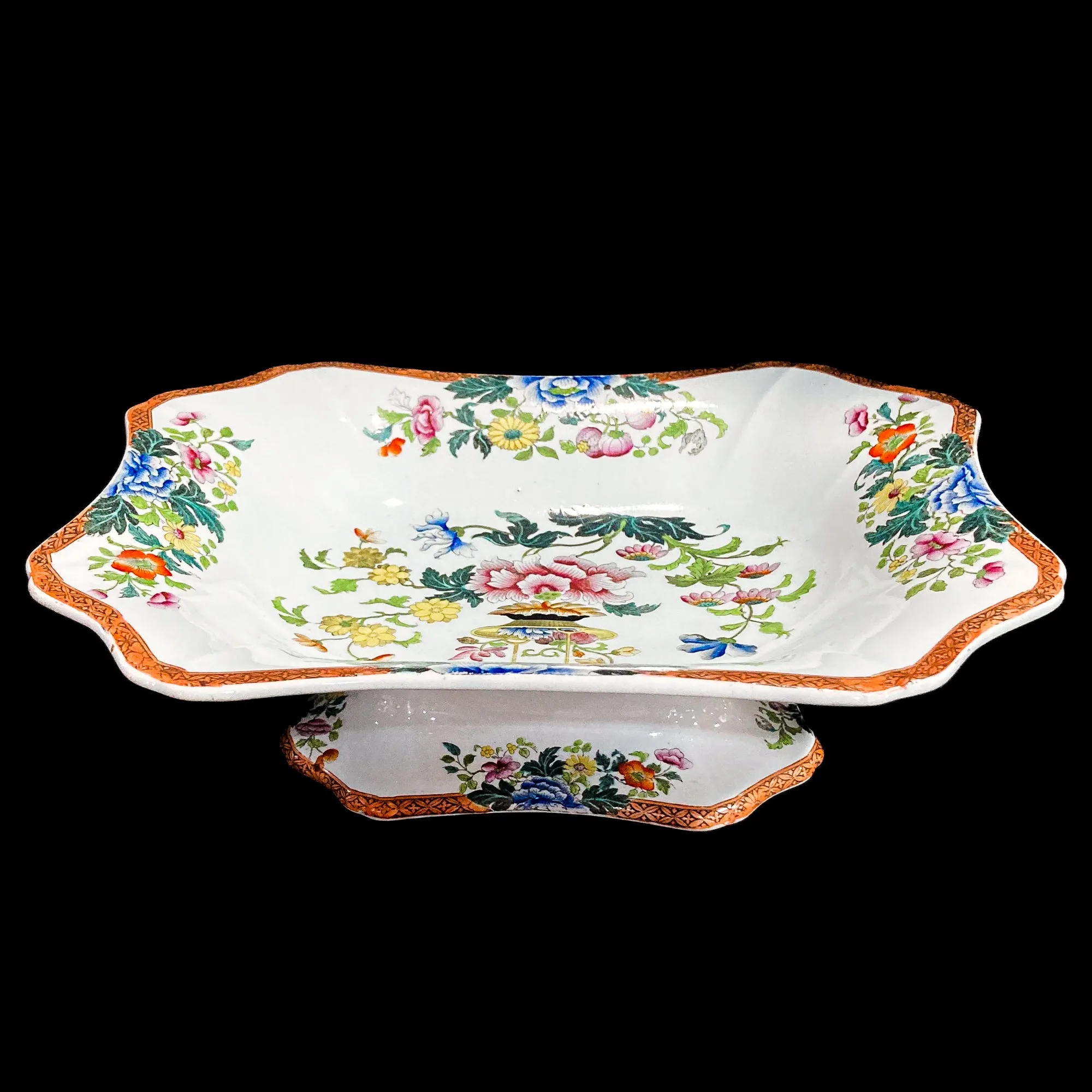 Antique 1850s Wedgwood Enameled Multicolor Floral Footed Compote Dish