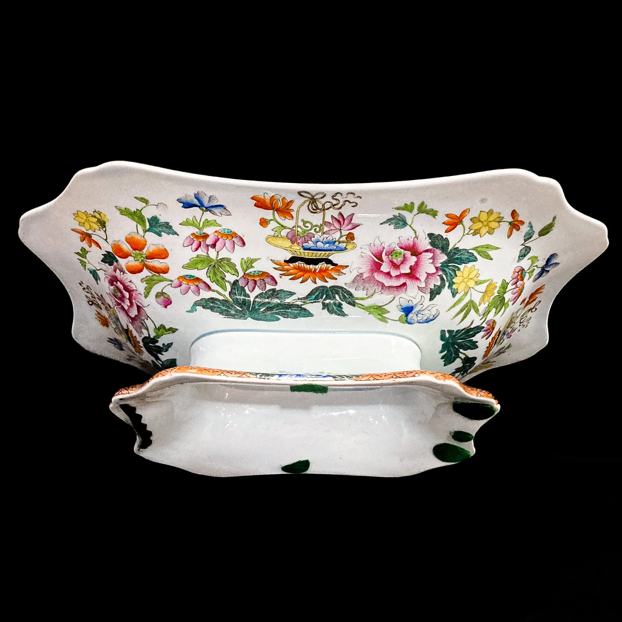 Antique 1850s Wedgwood Enameled Multicolor Floral Footed Compote Dish