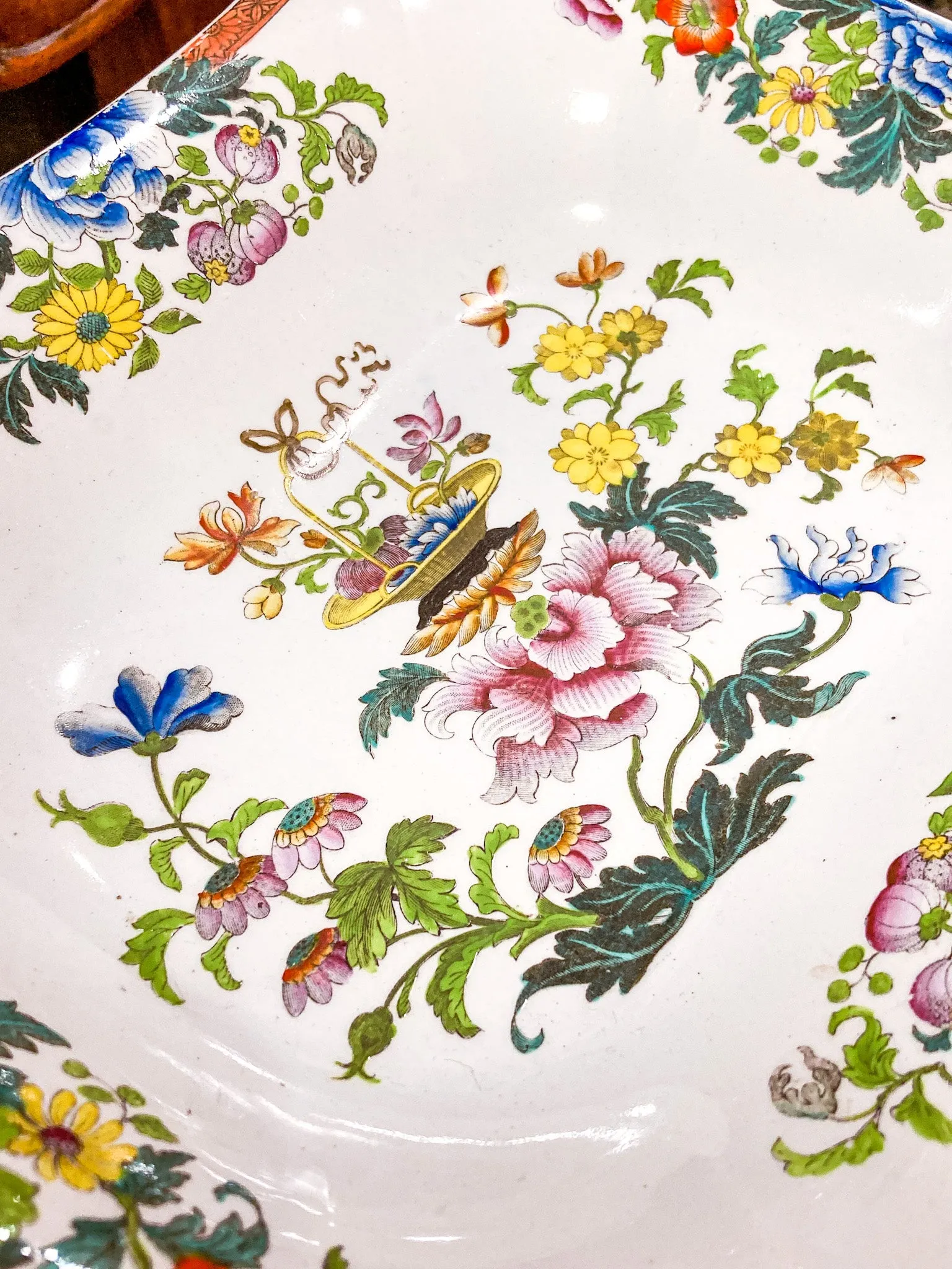 Antique 1850s Wedgwood Enameled Multicolor Floral Footed Compote Dish