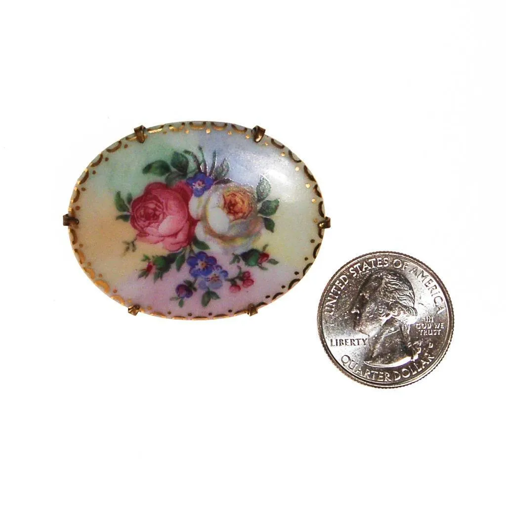 Antique Hand Painted Flower Brooch