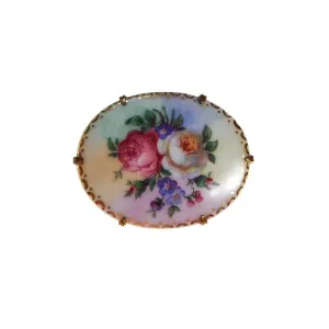 Antique Hand Painted Flower Brooch