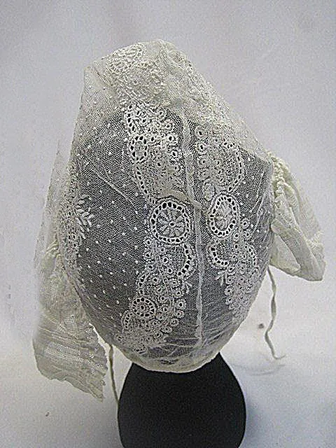 Antique lace day cap hat embroidered net Victorian era