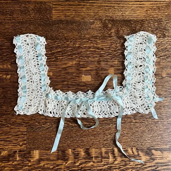 Antique Lace Trim with Ribbon, Salvaged Fabric Remnant Part